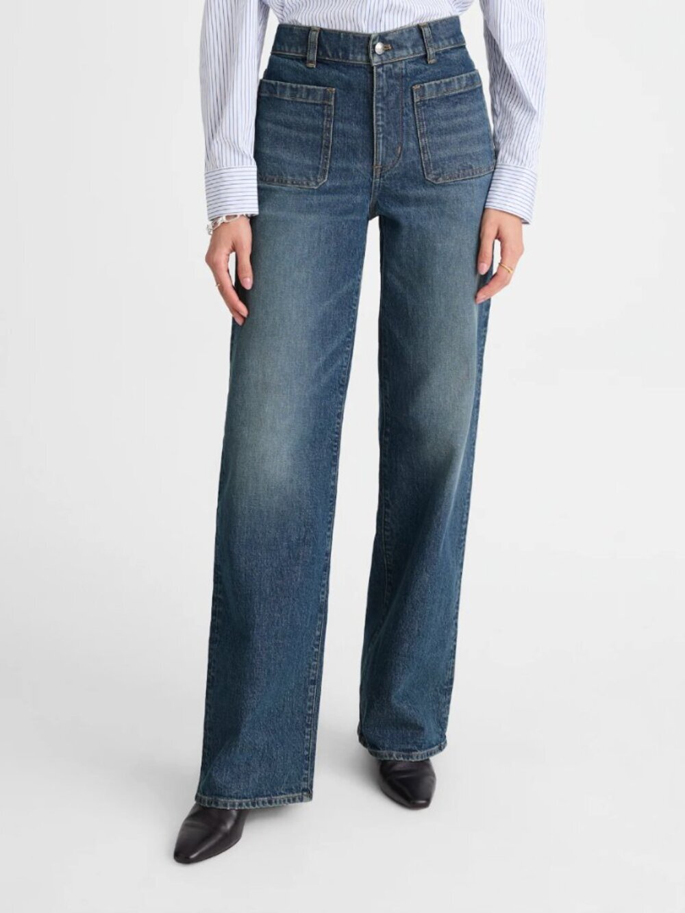 Madewell Emmett Wide-Leg Full Length Jean Patch Pocket Edition, Medium Blue, 32